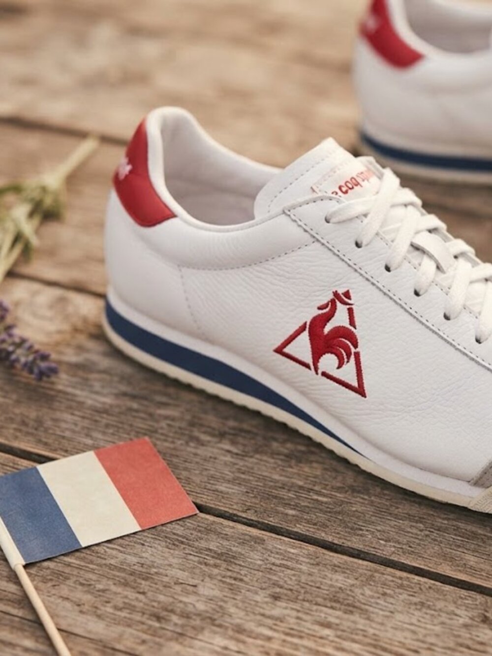 Rare Le Coq Sportif Vintage White Red Blue Leather Tennis Sneakers Shoes Sz 8